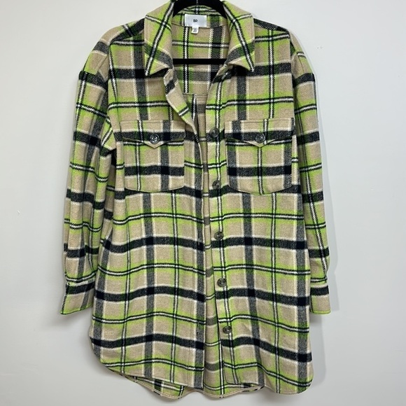 BP Brushed Plaid Oversize‎ Shirt Jacket in Tan Ravenwood Plaid Medium - Picture 3 of 7